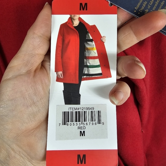 Pendleton Women Hudson Bay Red Wool Car Coat Sz M Striped Lining Water Repellent - Picture 4 of 16